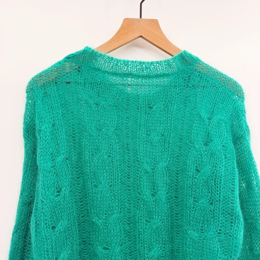 Anthropologie The Posey‎ Stitchy Distressed Mohair Sweater in Green Size Small - Picture 6 of 11